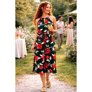 Maggy London Floral Halter Neck Crop Jumpsuit -Btrgrncrl - size 4